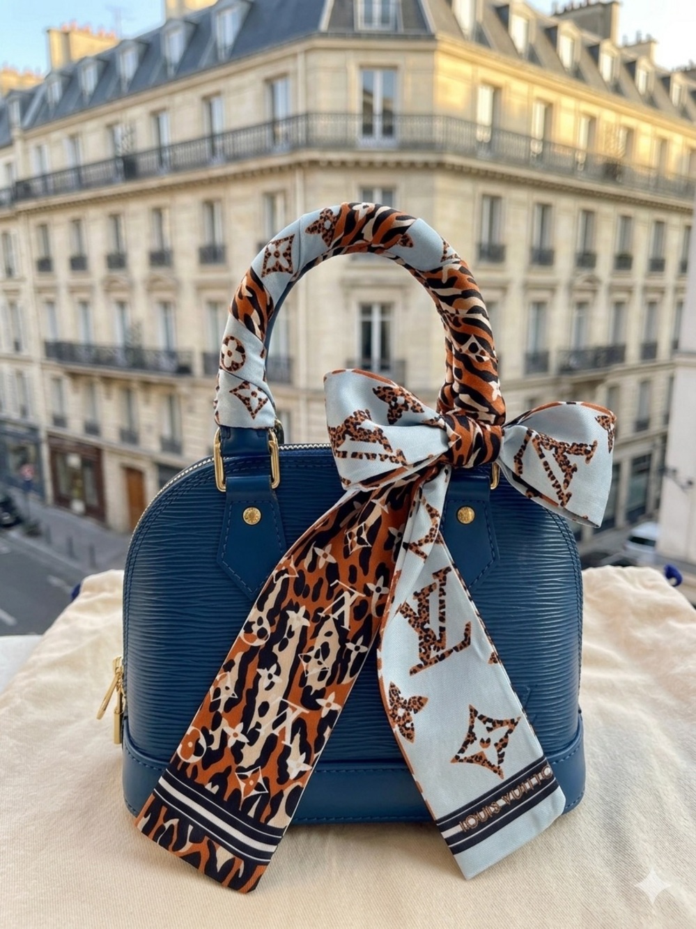 Chic Monogram Light Blue Orange Twilly
Bandeau Designer Patterned Scarf 🧣